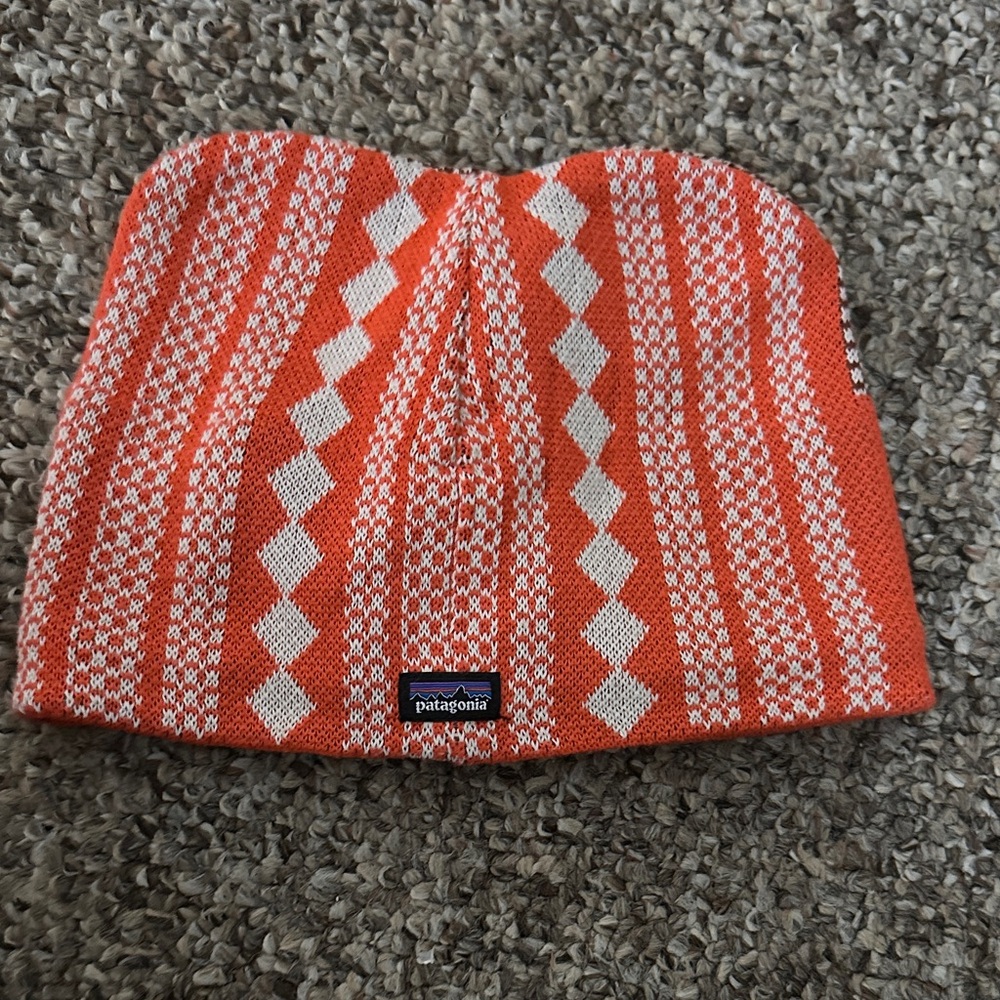 Patagonia Vibrant Orange Patterned Beanie